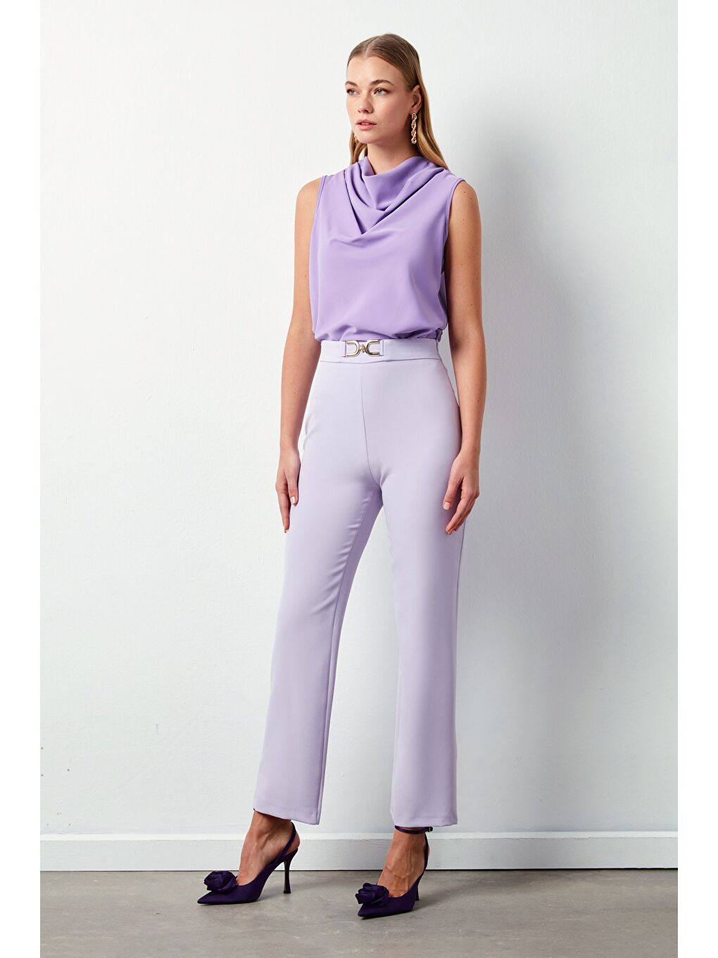 Aksesuar Detaylı Pantolon - Lila-1