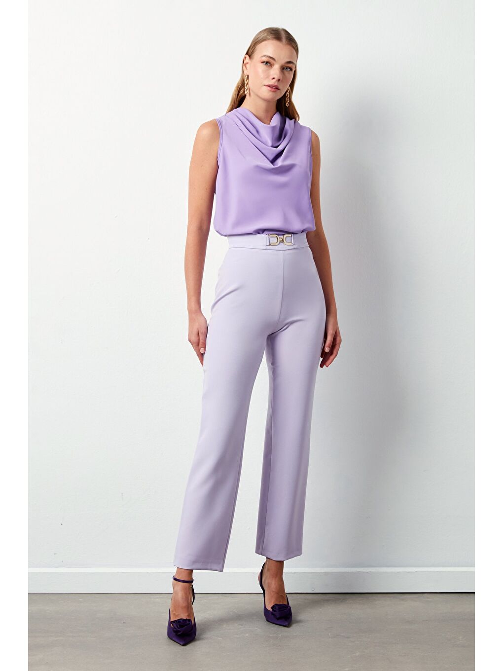 Aksesuar Detaylı Pantolon - Lila-2