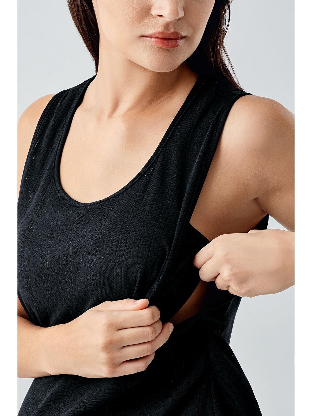 Siyah Kalın Askılı Ajurlu Esnek Pamuklu Hamile Sabahlık Pijama Takım 17308-4