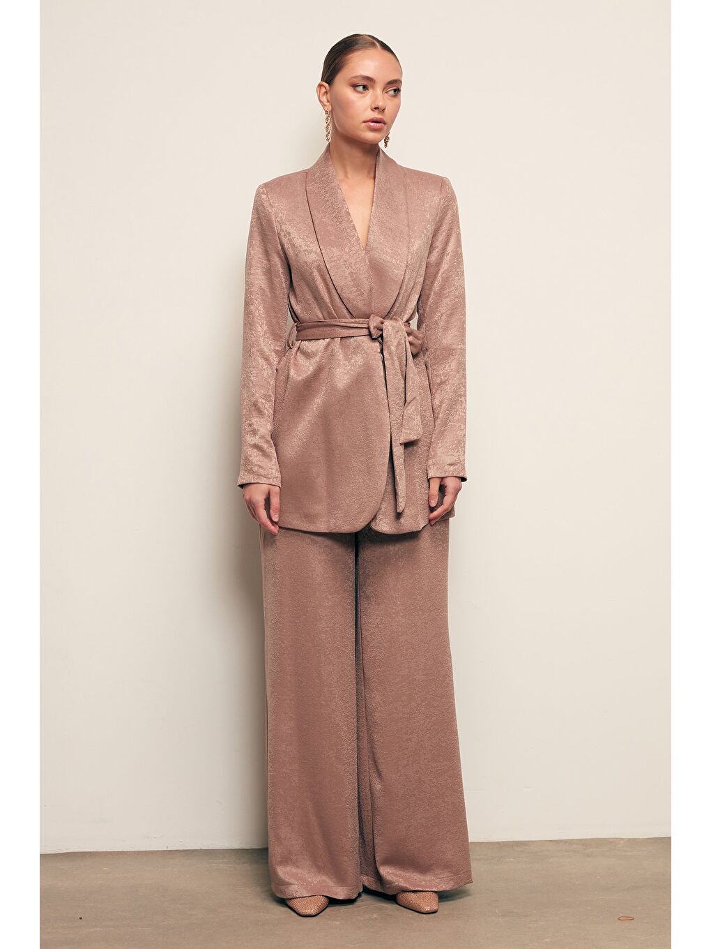 Bej Geniş Paça Pantolon - Vizon