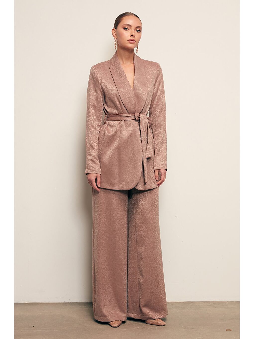 Bej Geniş Paça Pantolon - Vizon-1