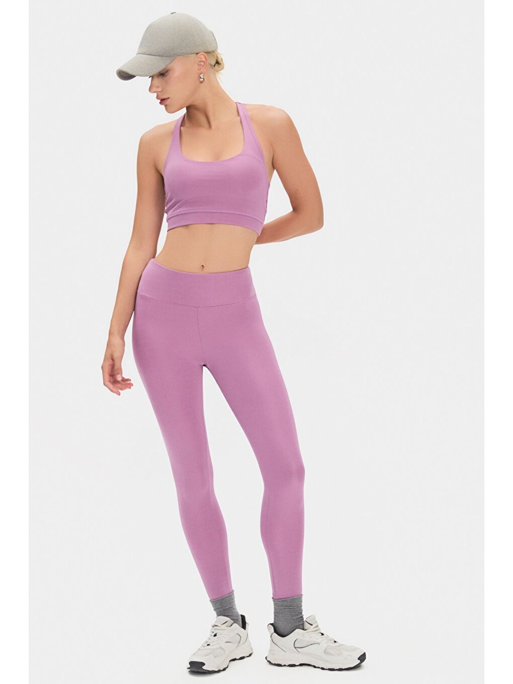 Mor Kadın Halter Yaka Antrasit Hafif Destekli Sırt Detaylı Kaplı Spor Sütyeni-1
