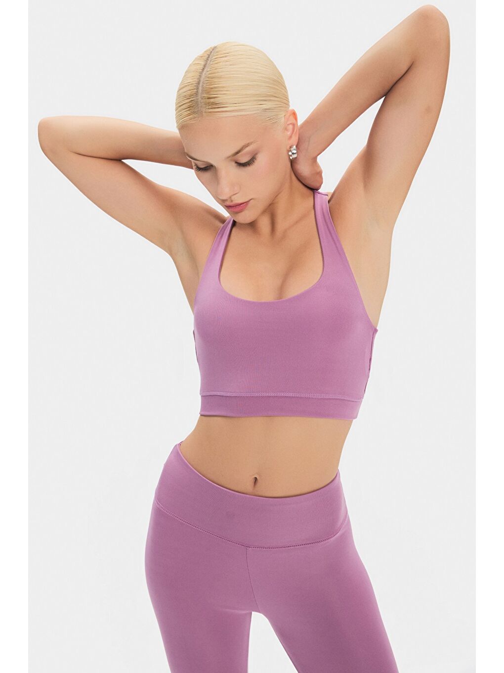 Mor Kadın Halter Yaka Antrasit Hafif Destekli Sırt Detaylı Kaplı Spor Sütyeni-2