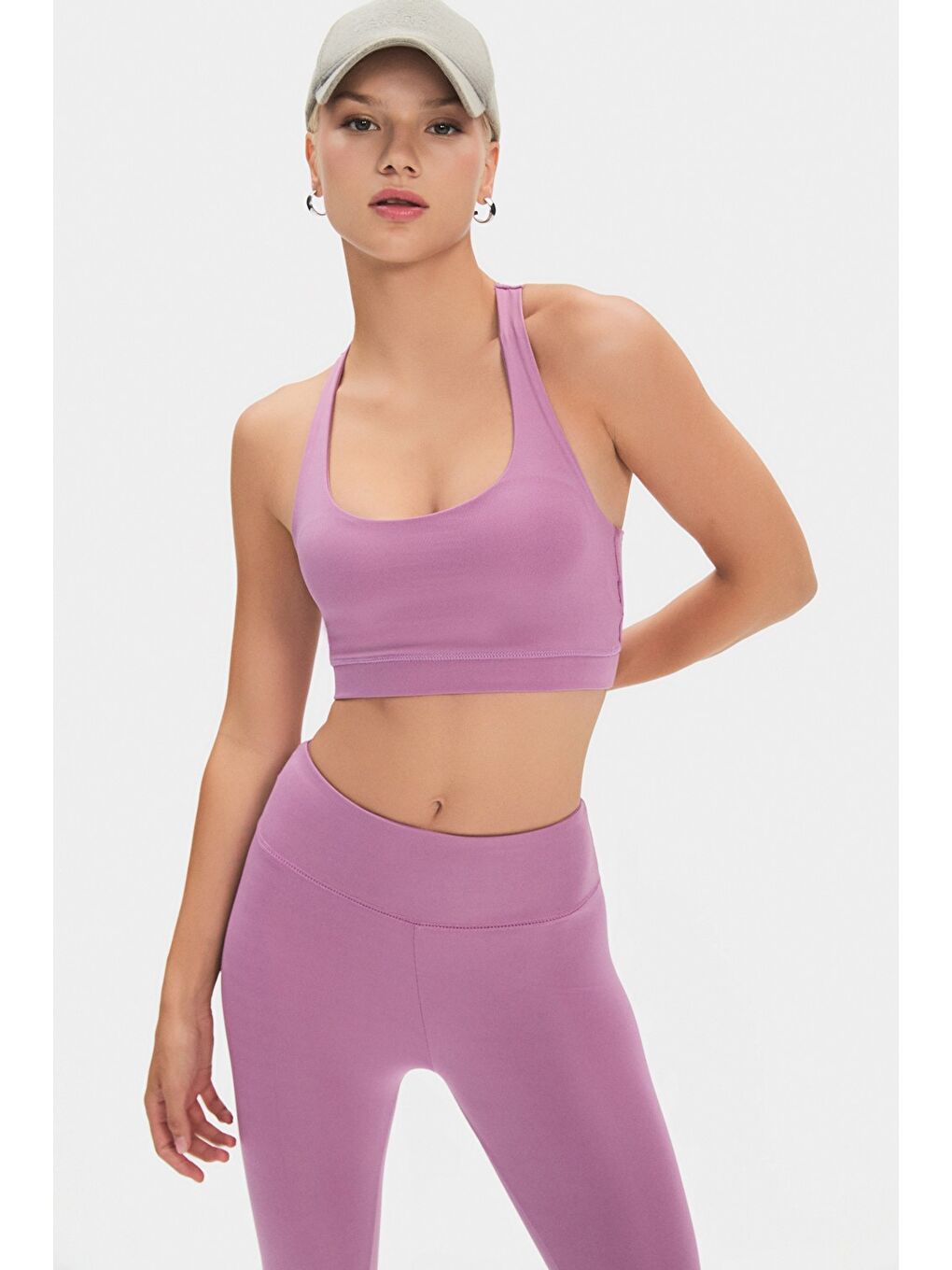 Mor Kadın Halter Yaka Antrasit Hafif Destekli Sırt Detaylı Kaplı Spor Sütyeni-4
