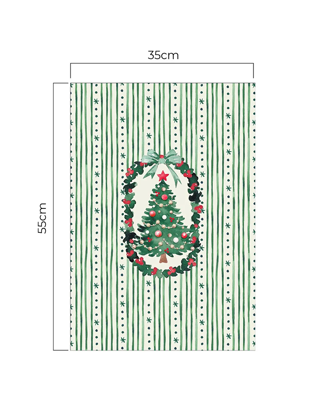 Yılbaşı Temalı Çam Ağacı Çubuk Desen Detaylı Dekoratif Mutfak Fırın Kurulama Bezi Yeşil - 35x55cm-1