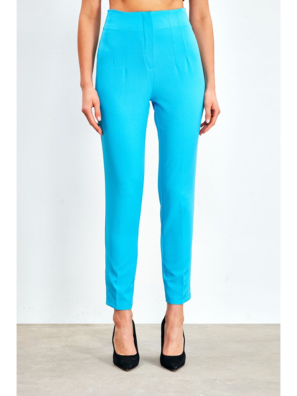 Yüksek Bel Pensli Pantolon - Bebe Mavi-4