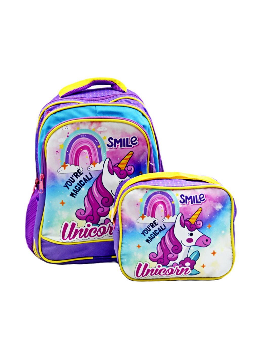 3 Bölmeli İlkokul Okul Sırt Çantası Ve Beslenme Çantası  Mor-1