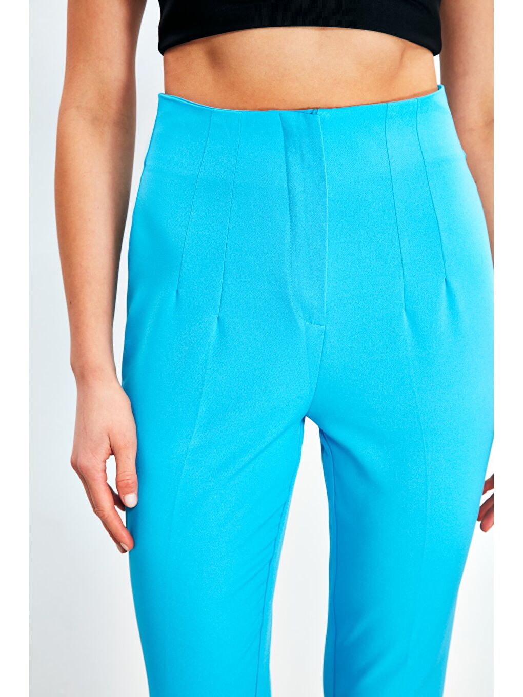 Yüksek Bel Pensli Pantolon - Bebe Mavi-5