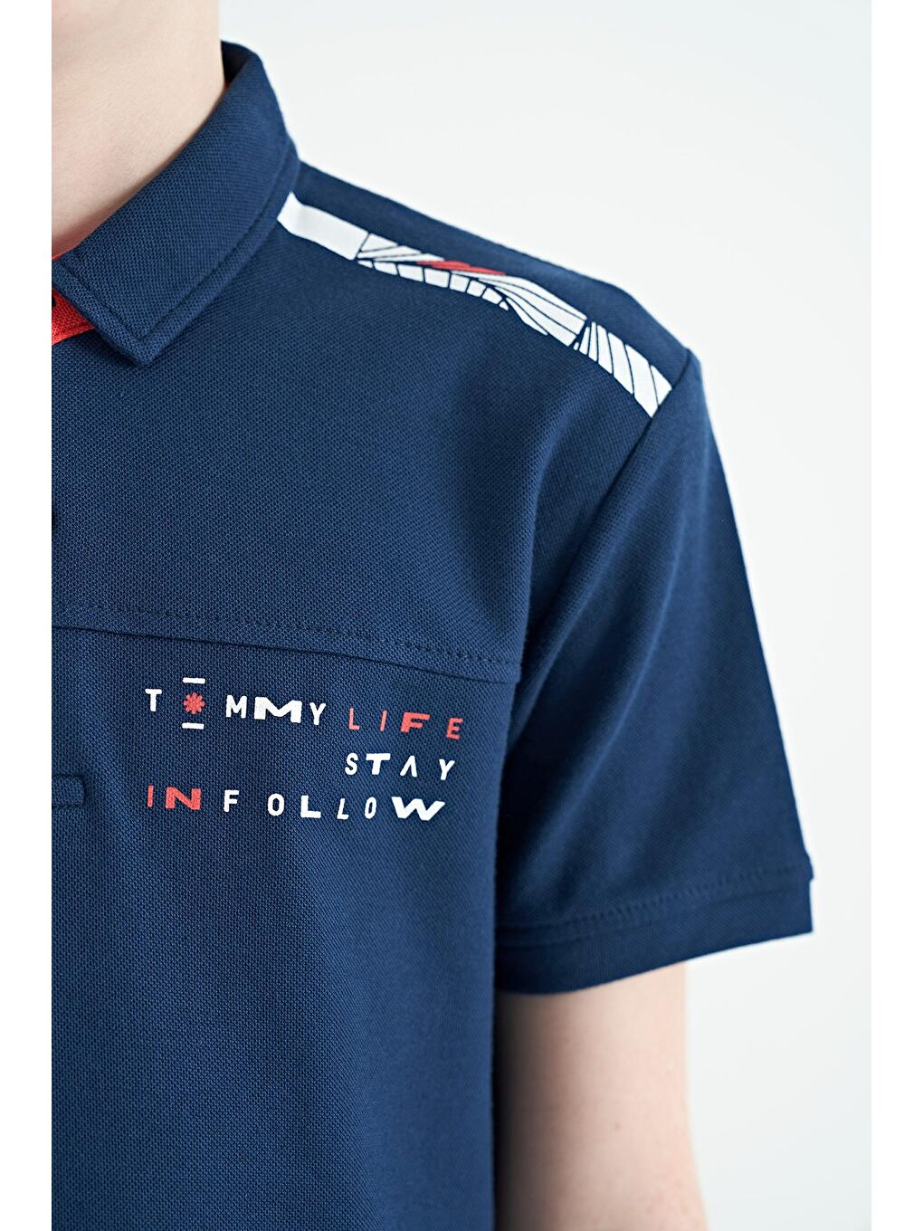 TOMMYLIFE İndigo Baskı Detaylı Standart Kalıp Polo Yaka Erkek Çocuk T-Shirt - 11140 - 3