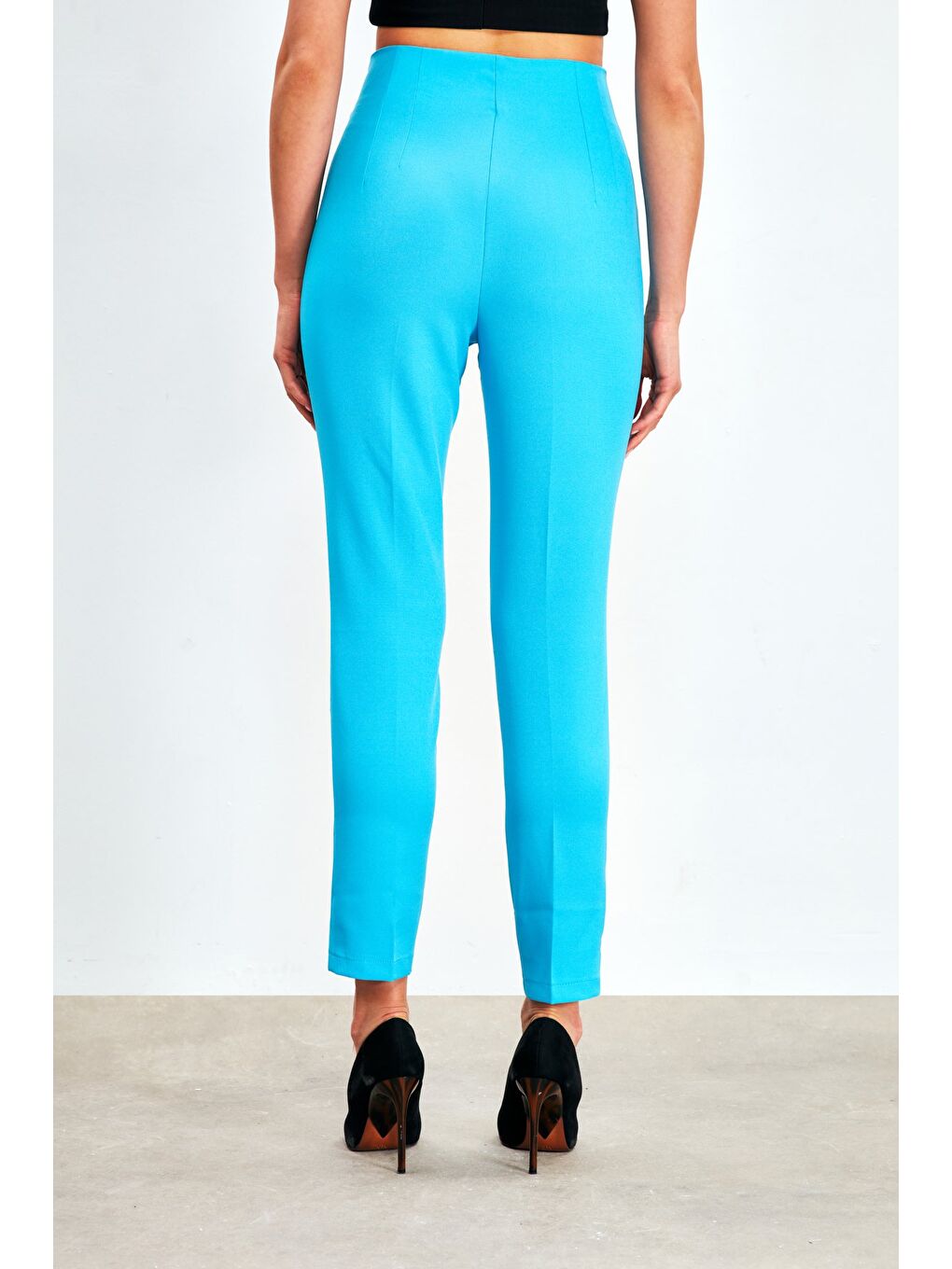 Yüksek Bel Pensli Pantolon - Bebe Mavi-6