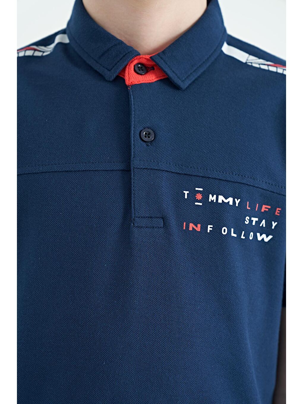 TOMMYLIFE İndigo Baskı Detaylı Standart Kalıp Polo Yaka Erkek Çocuk T-Shirt - 11140 - 4