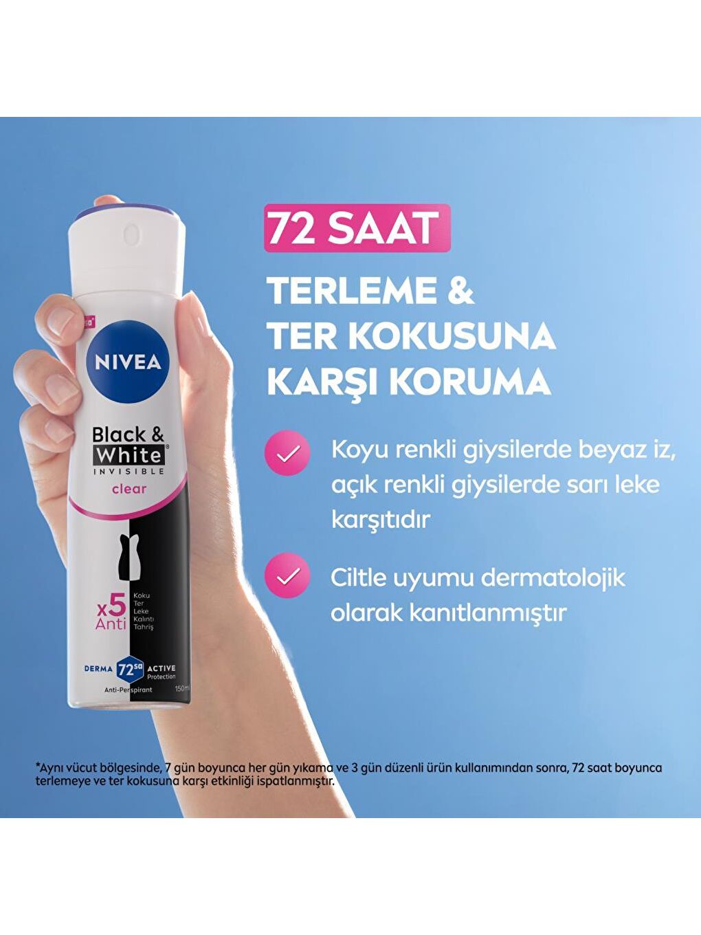 NIVEA Kadın Sprey Deodorant Black&White Invisible Clear 150ml, 72 Saat Anti-perspirant Koruma, X3 Adet - 1