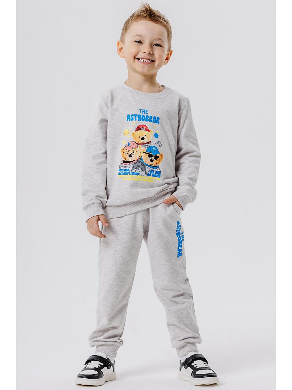 Erkek Çocuk Eşofman Takımı Astronot Ayıcıklar Baskılı Bej Melanj (2-5 Yaş)-1