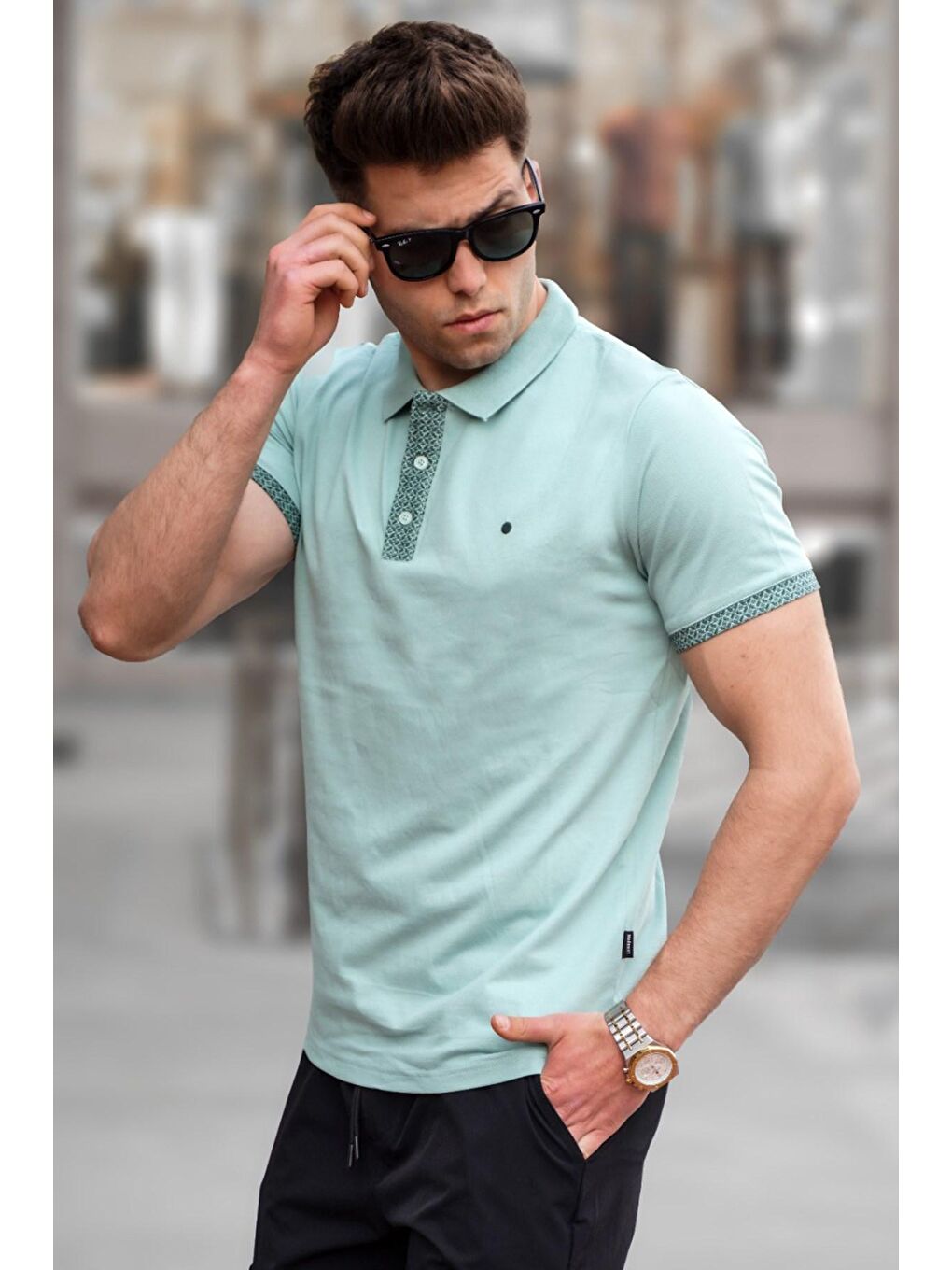 Mint Yeşili Düz Polo Yaka Erkek Tişört