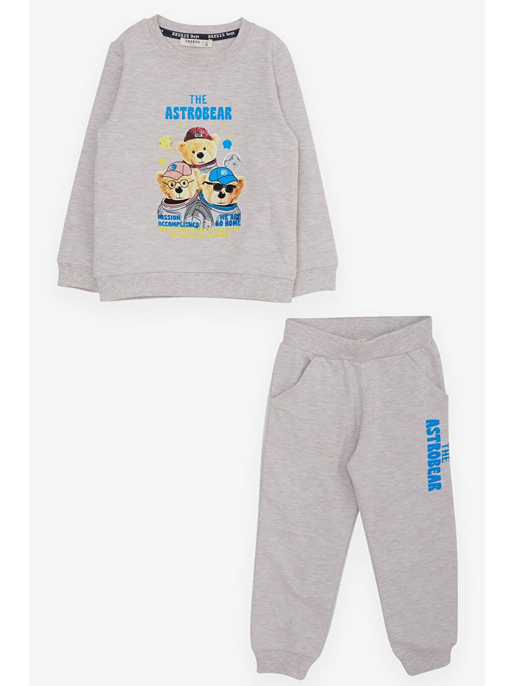 Erkek Çocuk Eşofman Takımı Astronot Ayıcıklar Baskılı Bej Melanj (2-5 Yaş)-3
