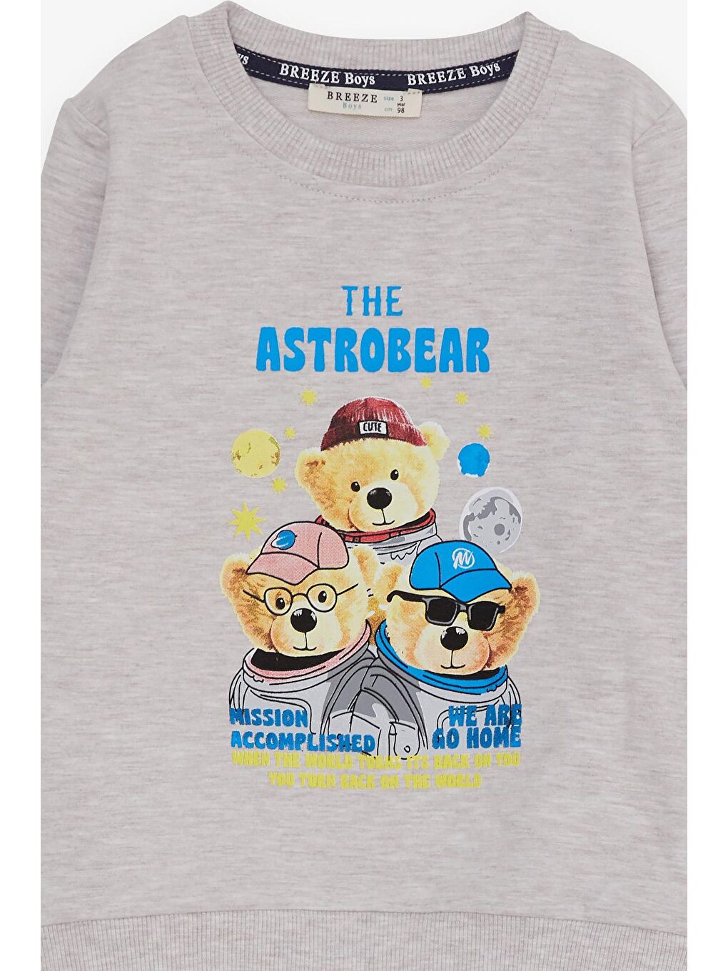 Erkek Çocuk Eşofman Takımı Astronot Ayıcıklar Baskılı Bej Melanj (2-5 Yaş)-5