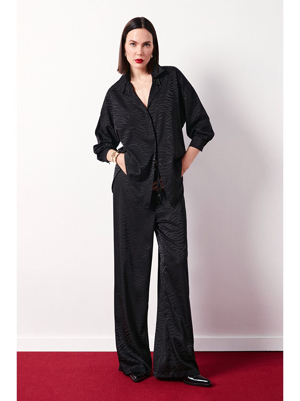 Zebra Desenli Salaş Pantolon - Siyah-1