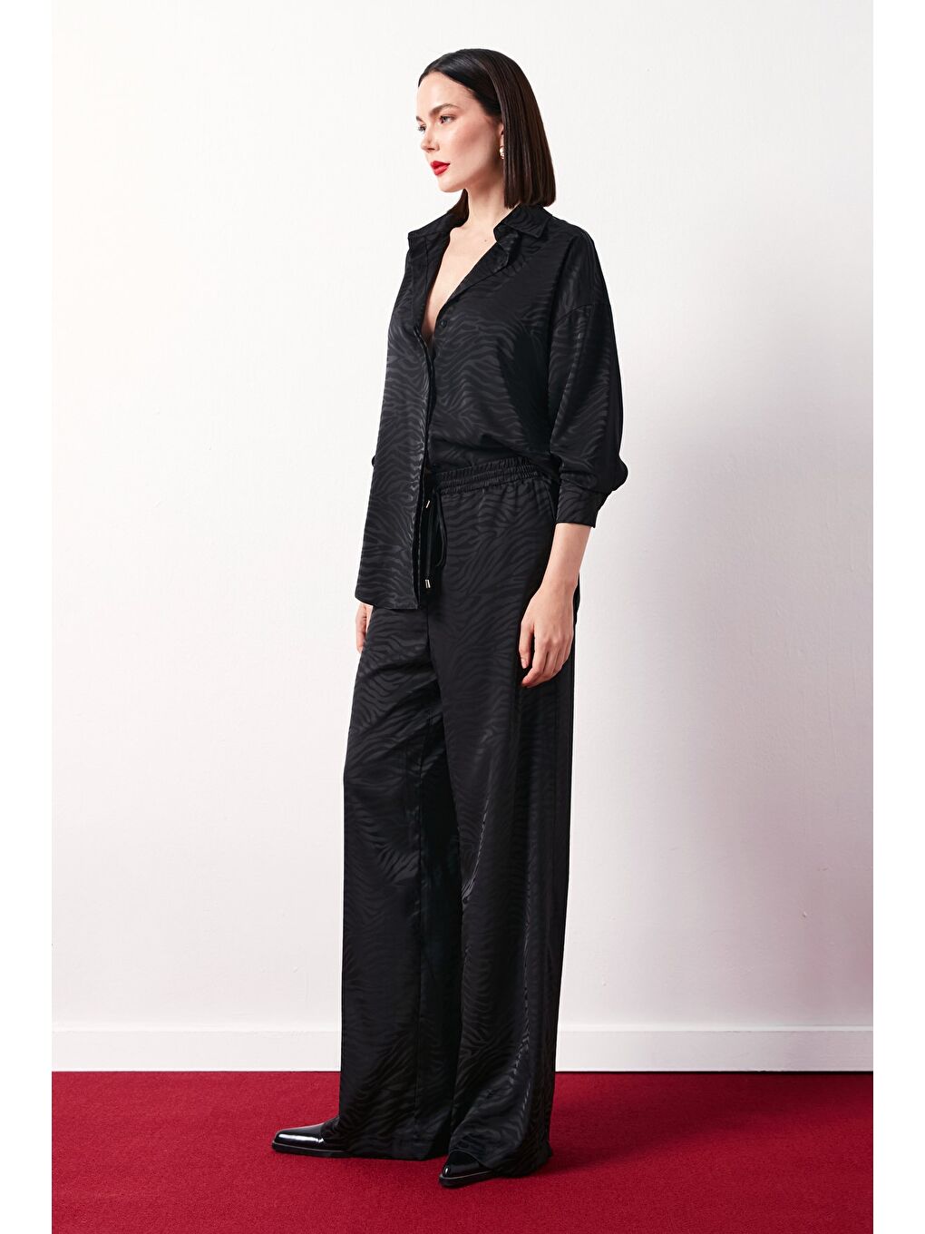 Zebra Desenli Salaş Pantolon - Siyah-2