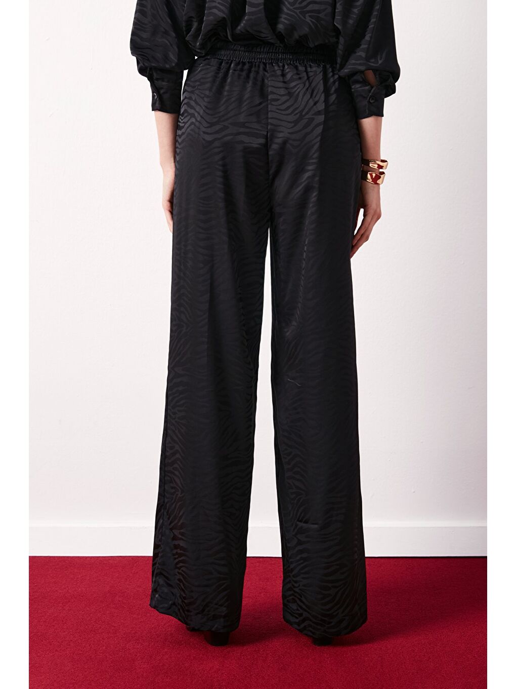 Zebra Desenli Salaş Pantolon - Siyah-5