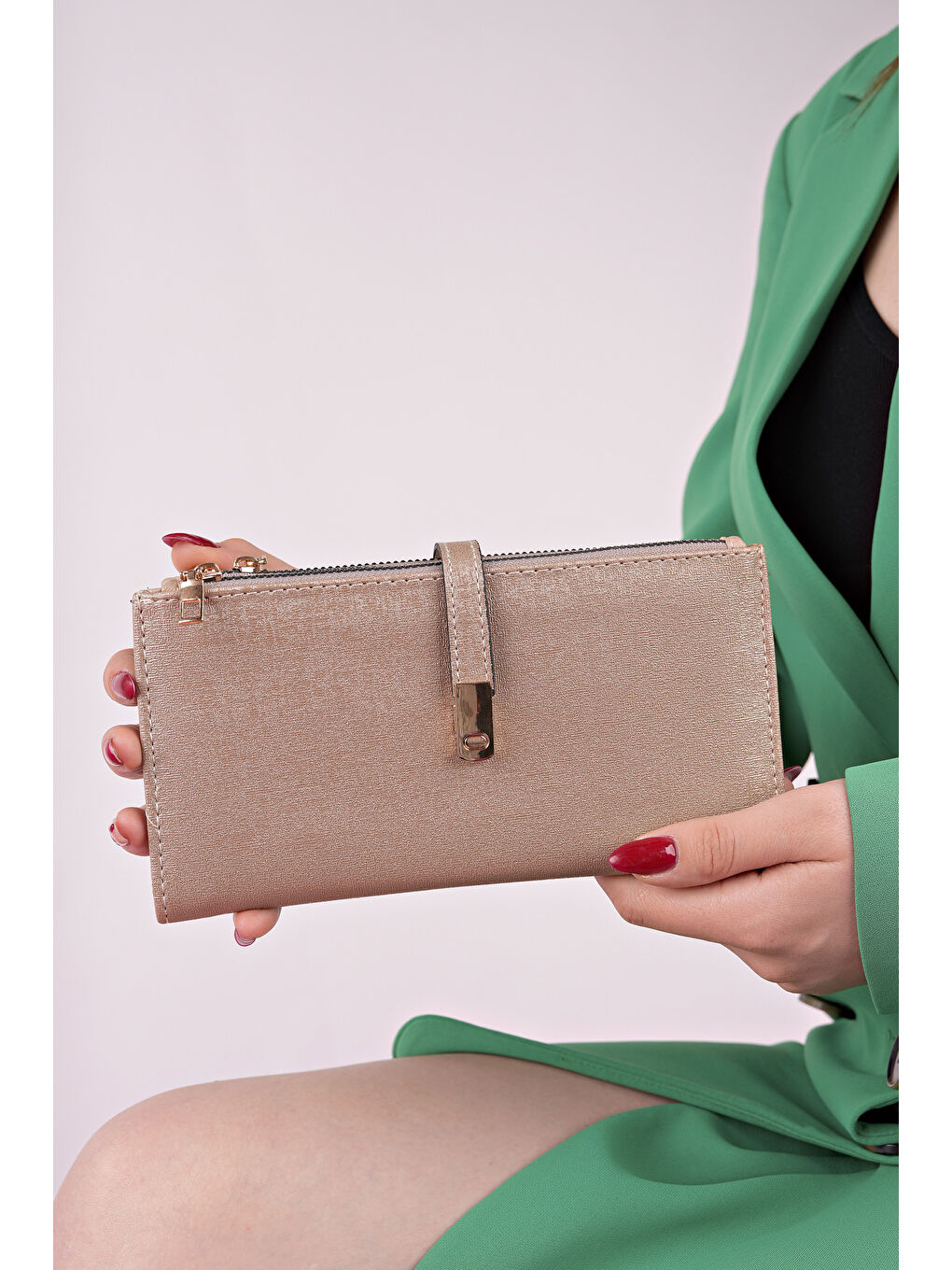 Bej PERFECT Telefon ve Bozuk Para Bölmeli Zarf Model Kadın Cüzdan-4