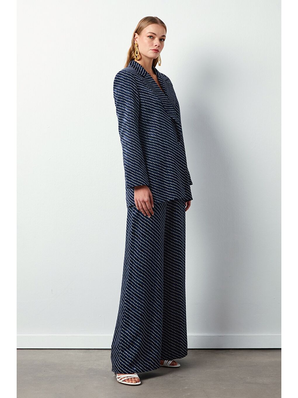 Çizgi Desenli Pantolon - Lacivert-1