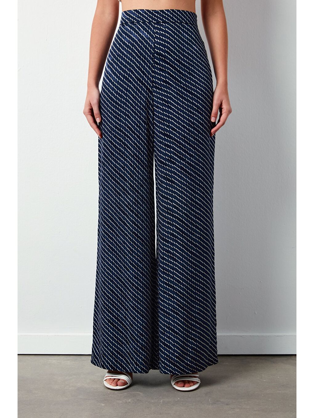 Çizgi Desenli Pantolon - Lacivert-4