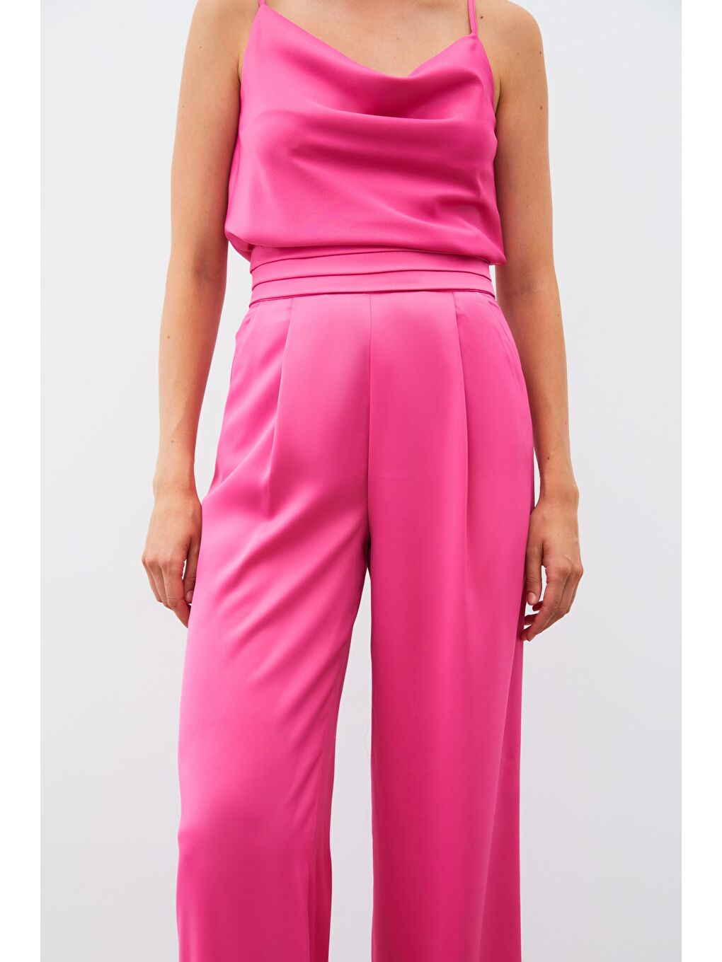 Cepli Salaş Saten Pantolon - Fuşya-4