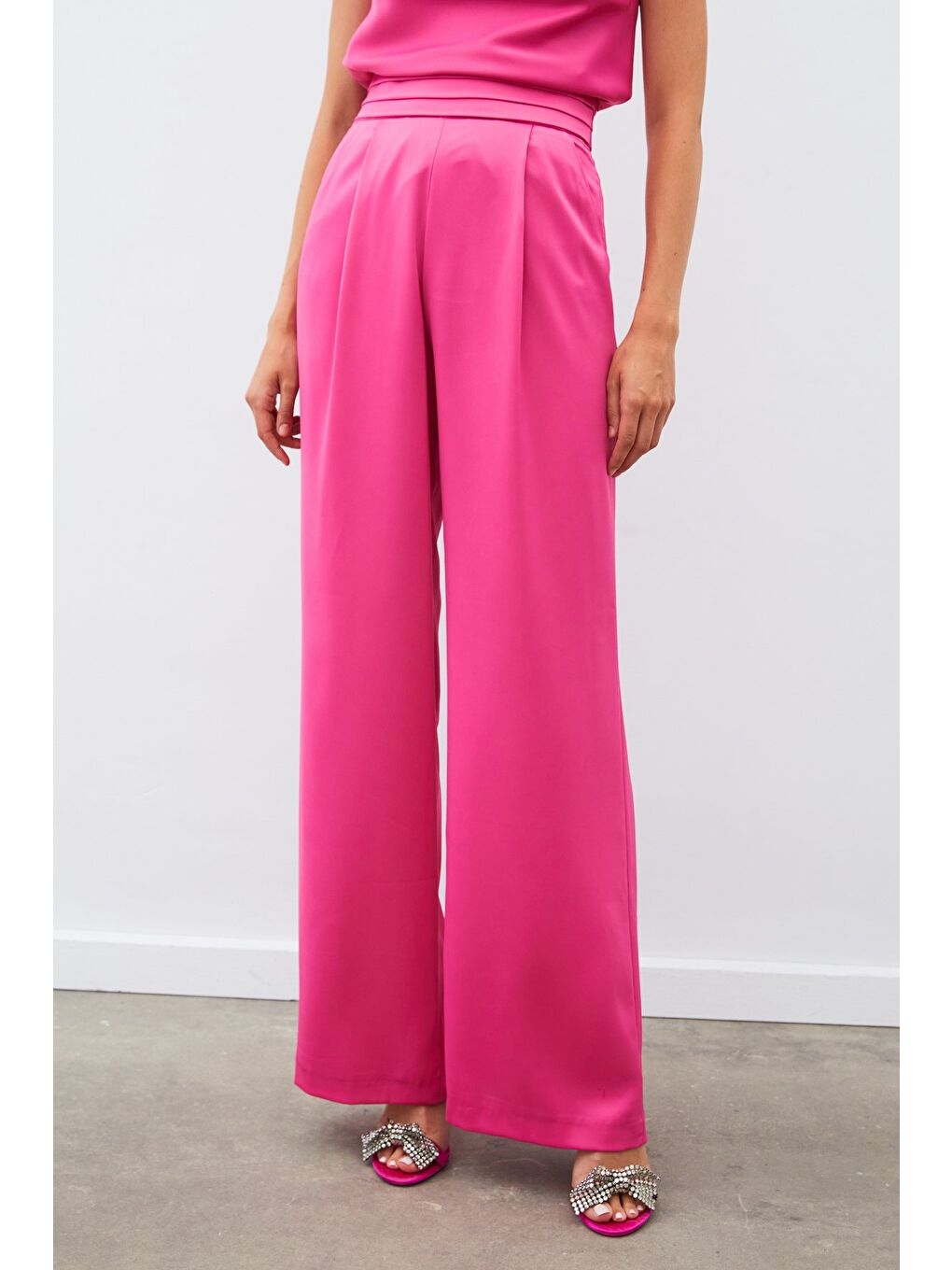 Cepli Salaş Saten Pantolon - Fuşya-6