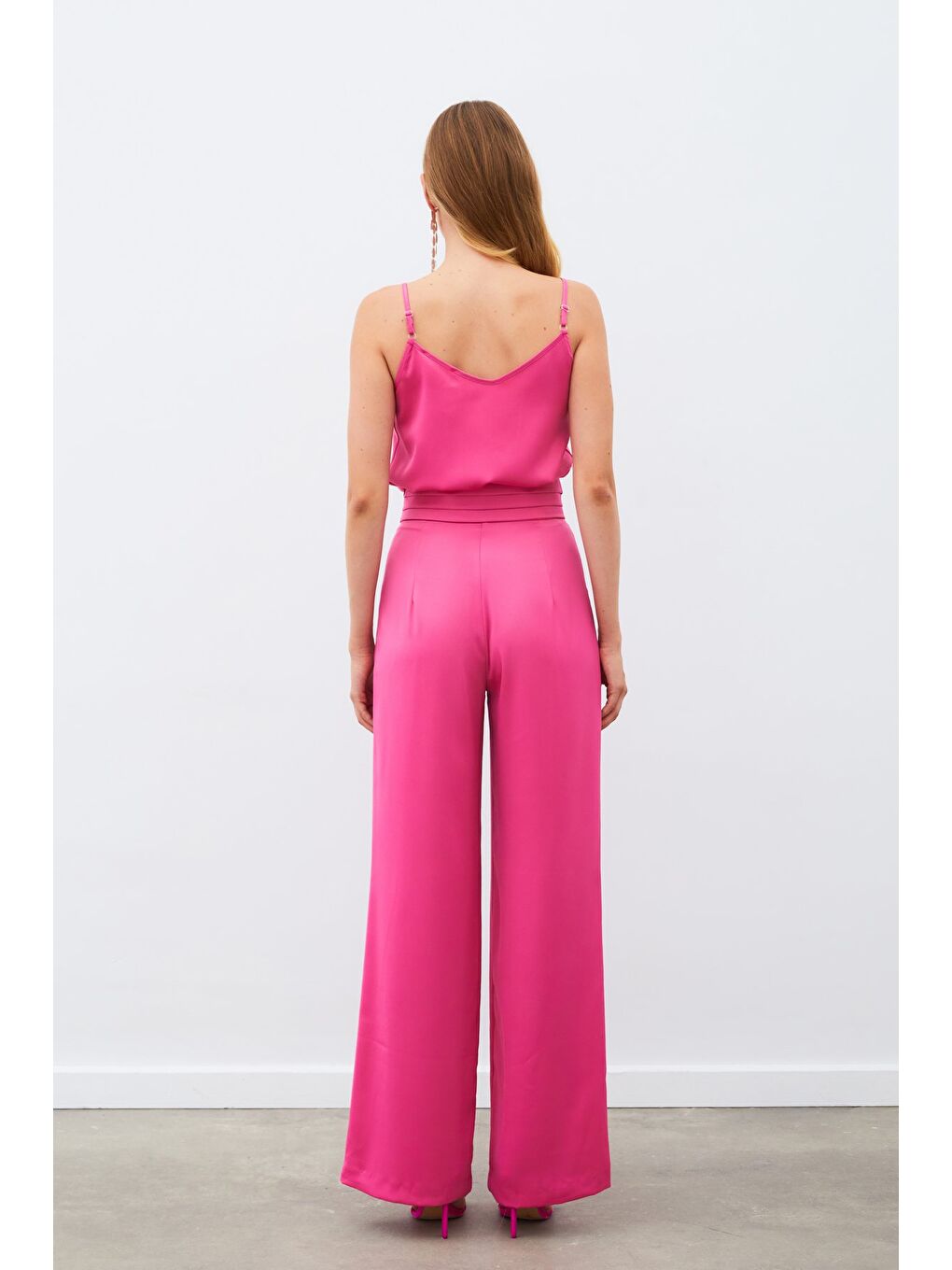 Cepli Salaş Saten Pantolon - Fuşya-7