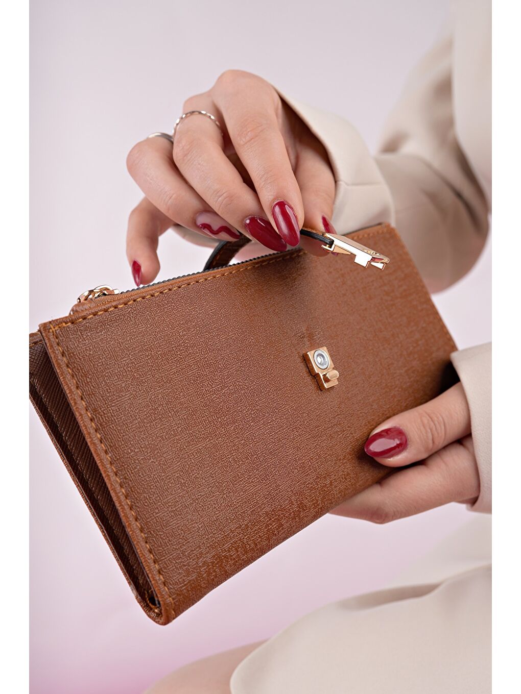 Kahverengi PERFECT Telefon ve Bozuk Para Bölmeli Zarf Model Kadın Cüzdan-3