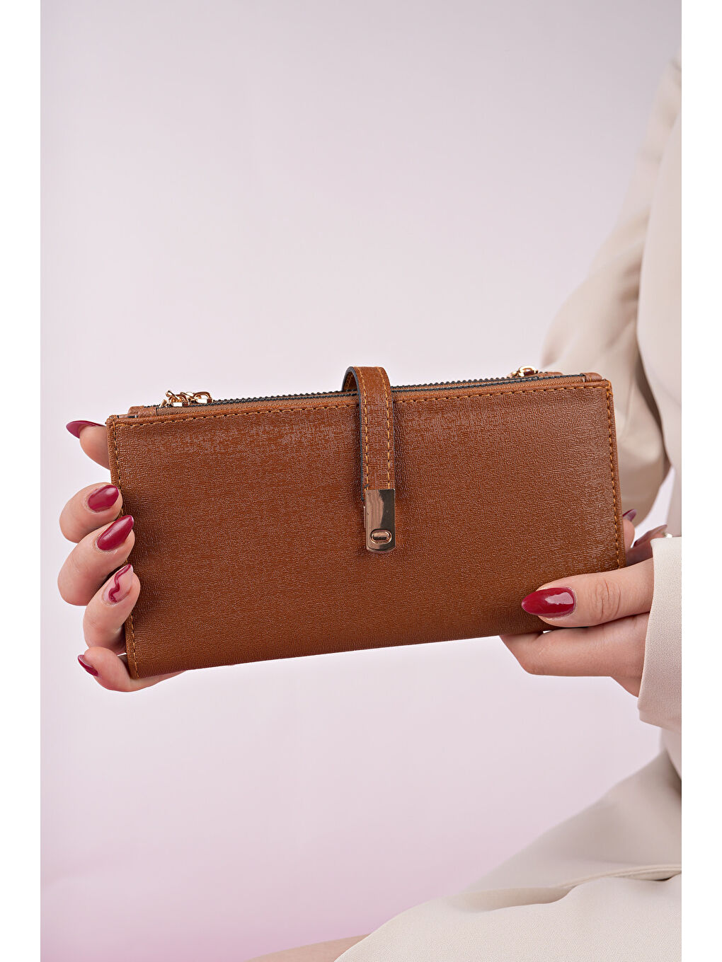 Kahverengi PERFECT Telefon ve Bozuk Para Bölmeli Zarf Model Kadın Cüzdan-4