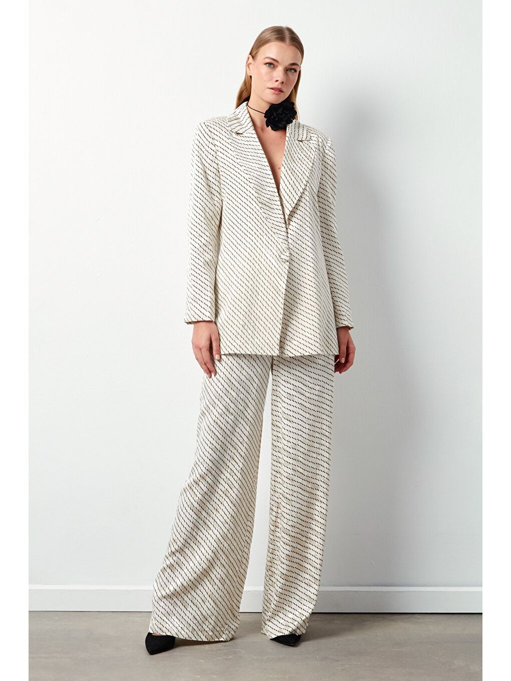 Çizgi Desenli Pantolon - Bej-1