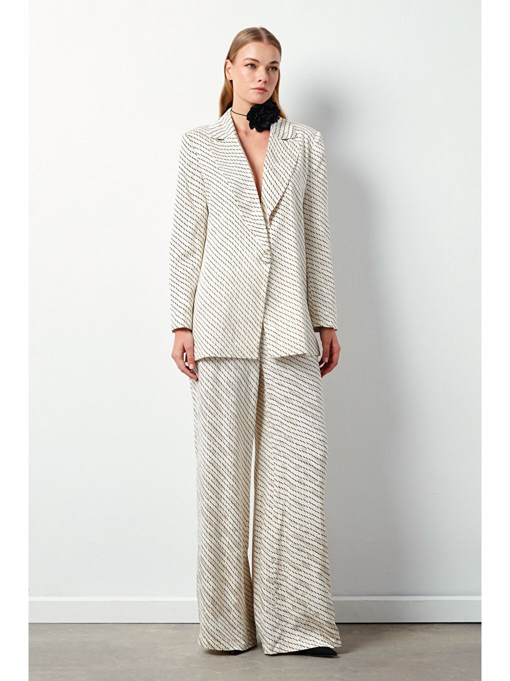 Çizgi Desenli Pantolon - Bej-2