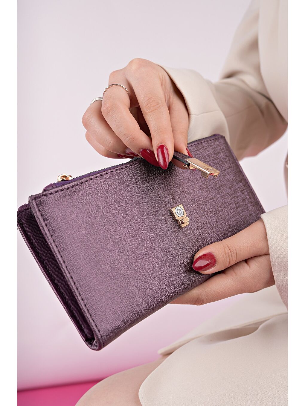 Mor PERFECT Telefon ve Bozuk Para Bölmeli Zarf Model Kadın Cüzdan-3