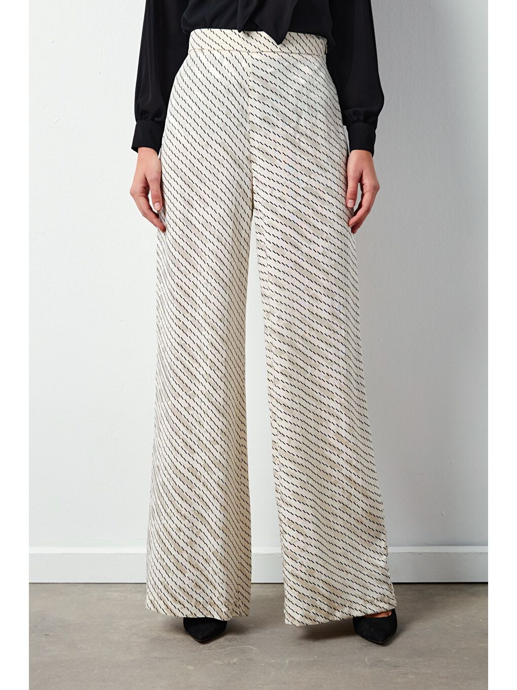 Çizgi Desenli Pantolon - Bej-4