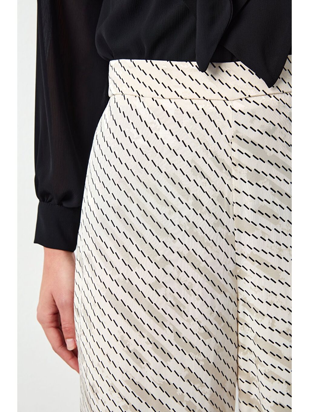 Çizgi Desenli Pantolon - Bej-5