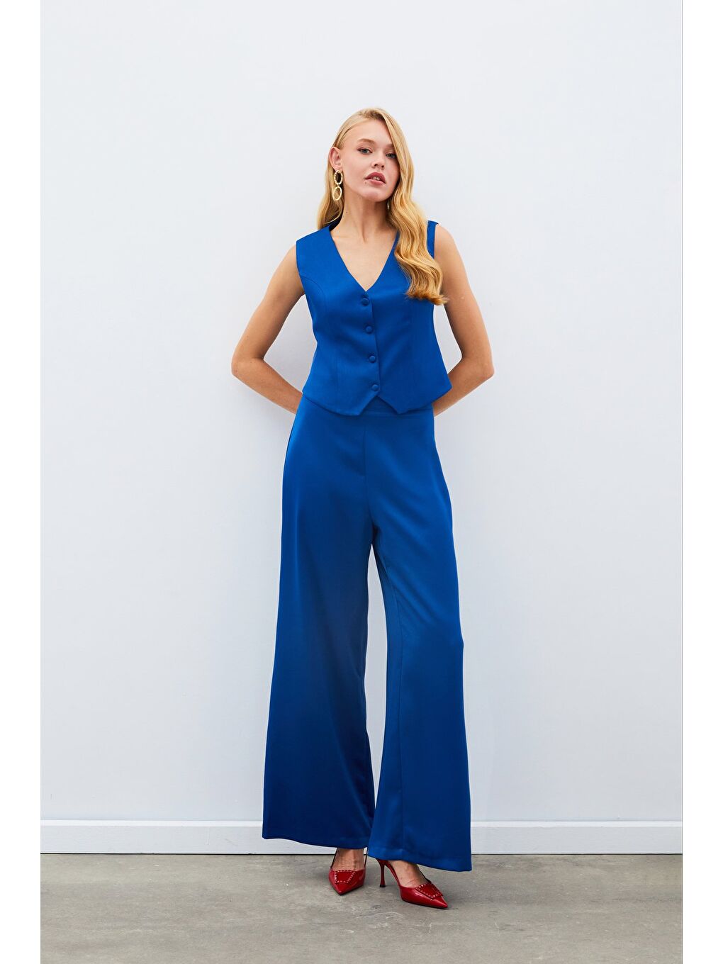 Salaş Krep Pantolon - İndigo-1