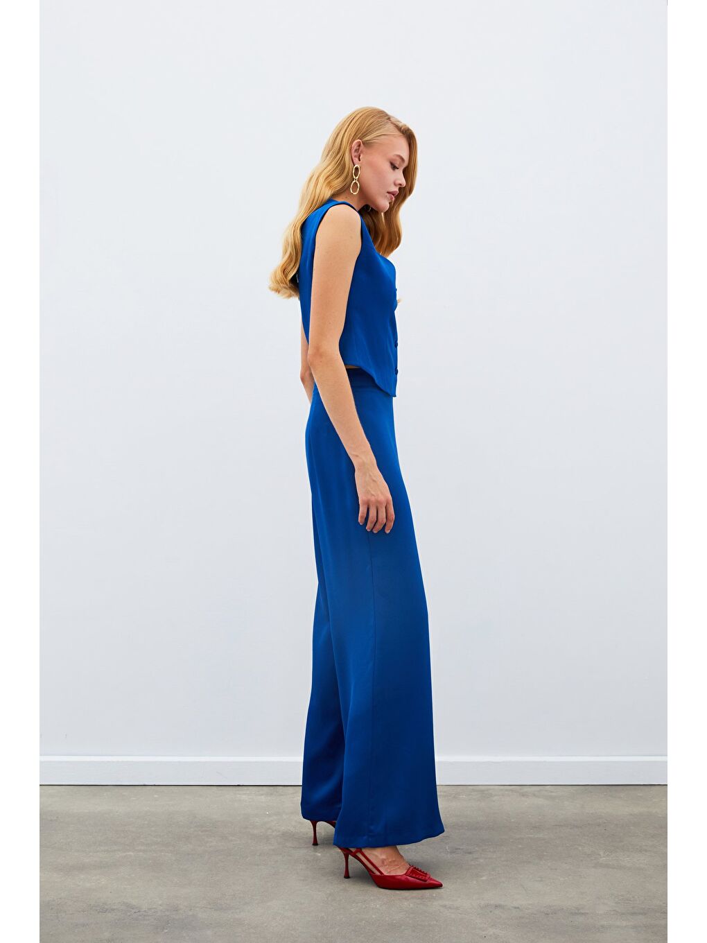 Salaş Krep Pantolon - İndigo-4