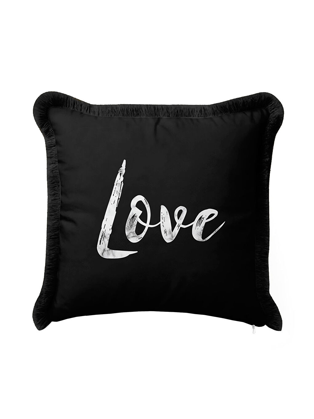 Karışık Love Yazılı Saçaklı Yastık Kılıfı - Modern Siyah Beyaz Romantik Püsküllü Kırlent Kılıfı-3