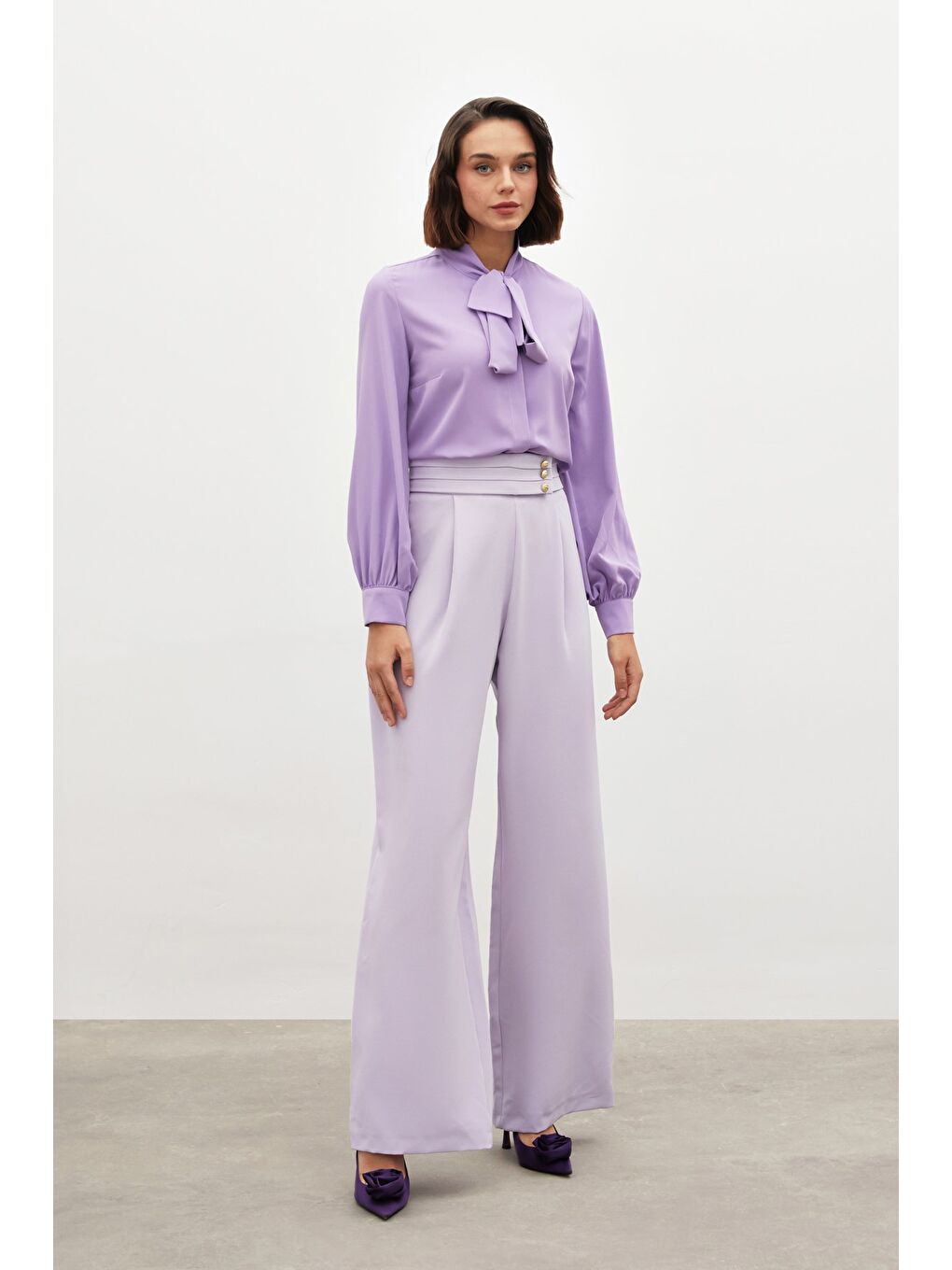 Bel Detaylı Pantolon - Lila-1