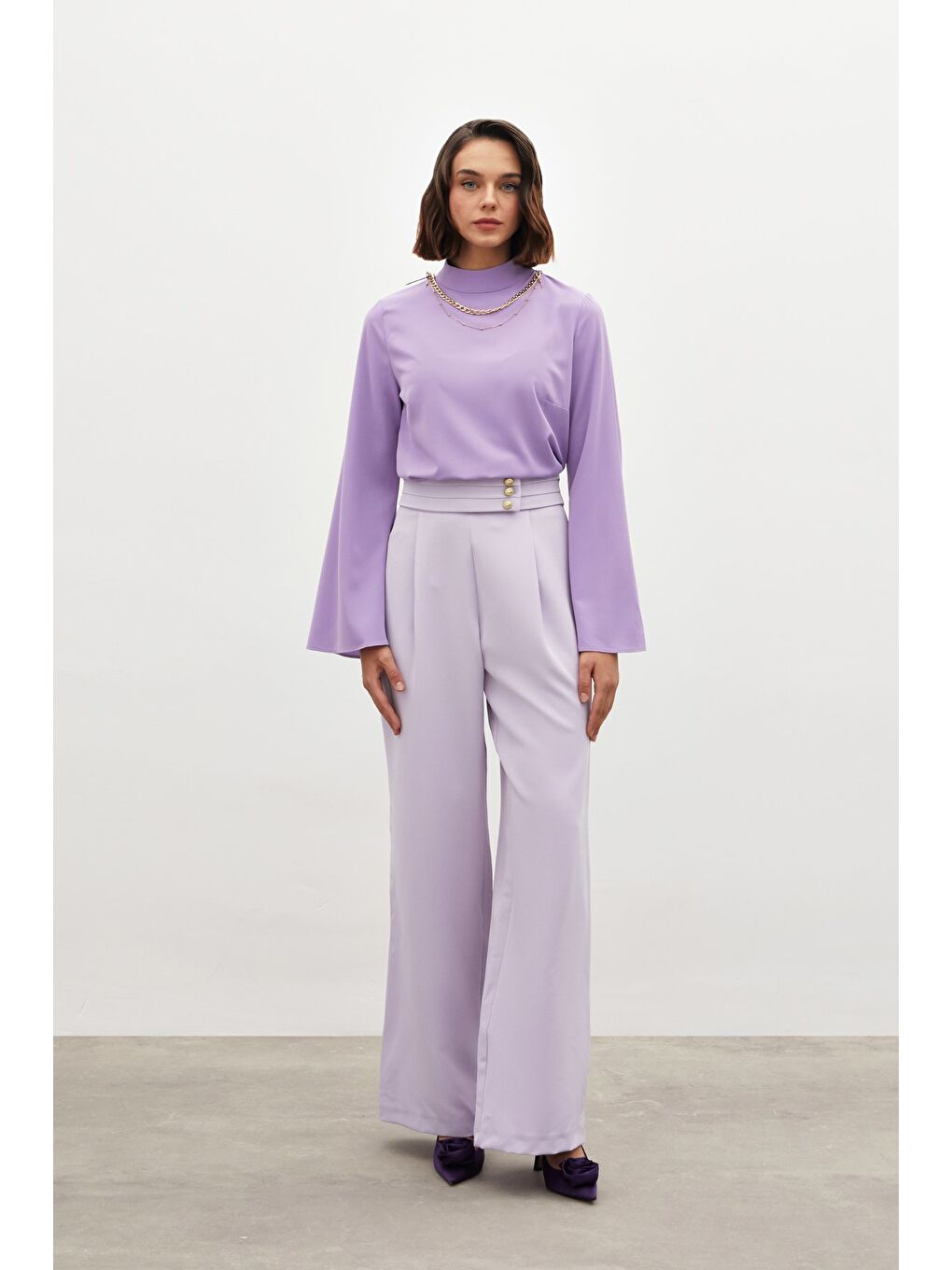 Bel Detaylı Pantolon - Lila-2