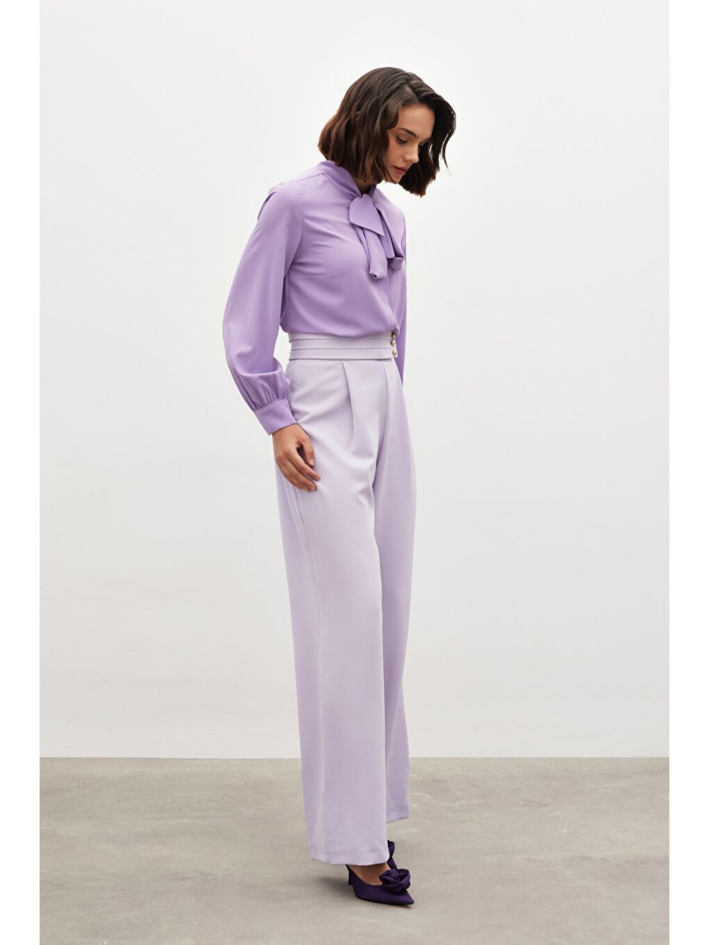 Bel Detaylı Pantolon - Lila-4