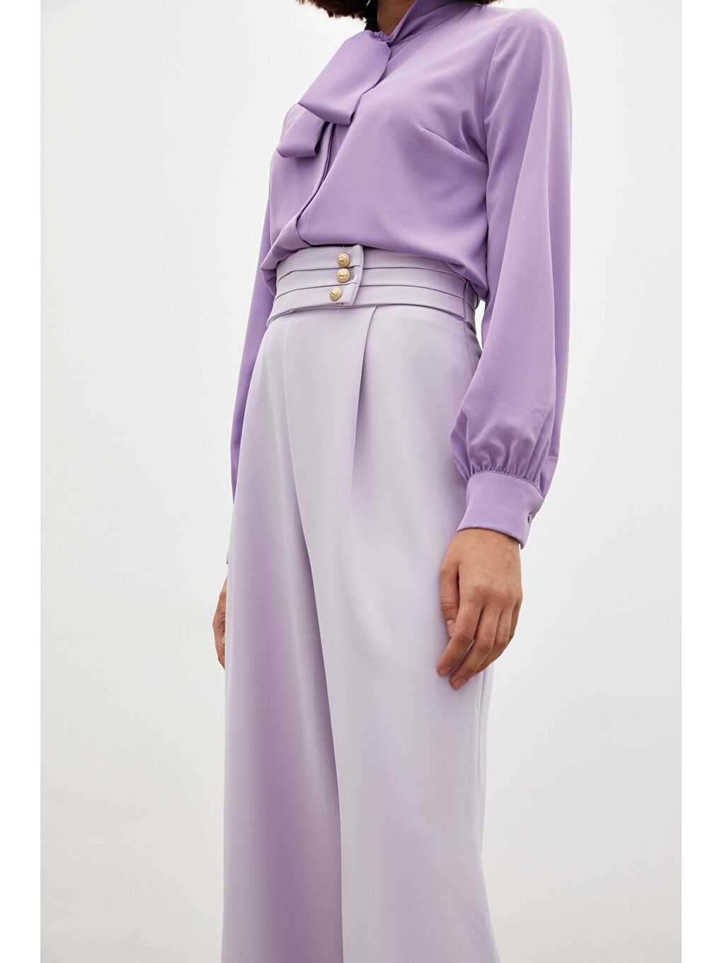 Bel Detaylı Pantolon - Lila-5