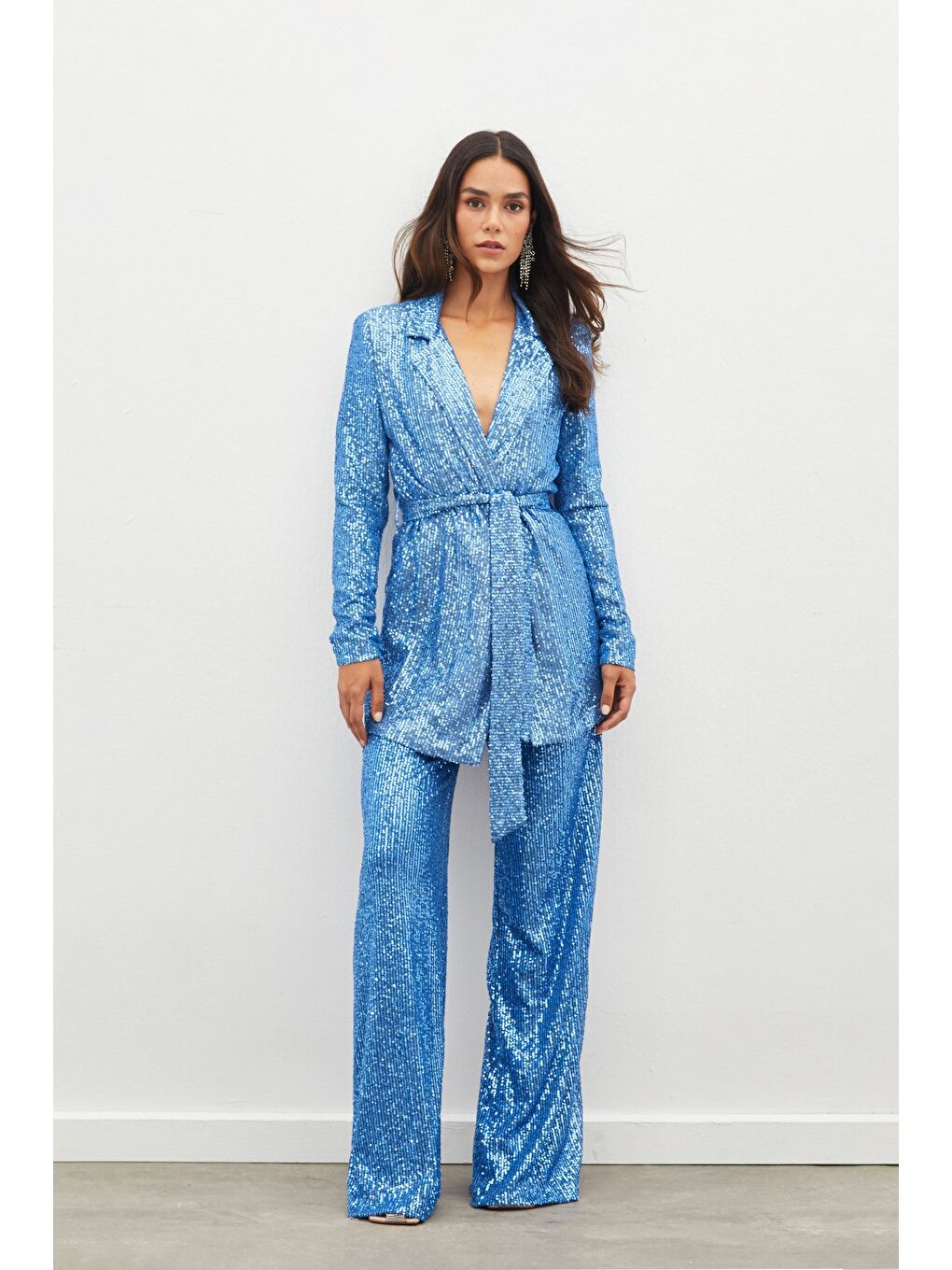 Kemerli Payet Pantolon - İndigo