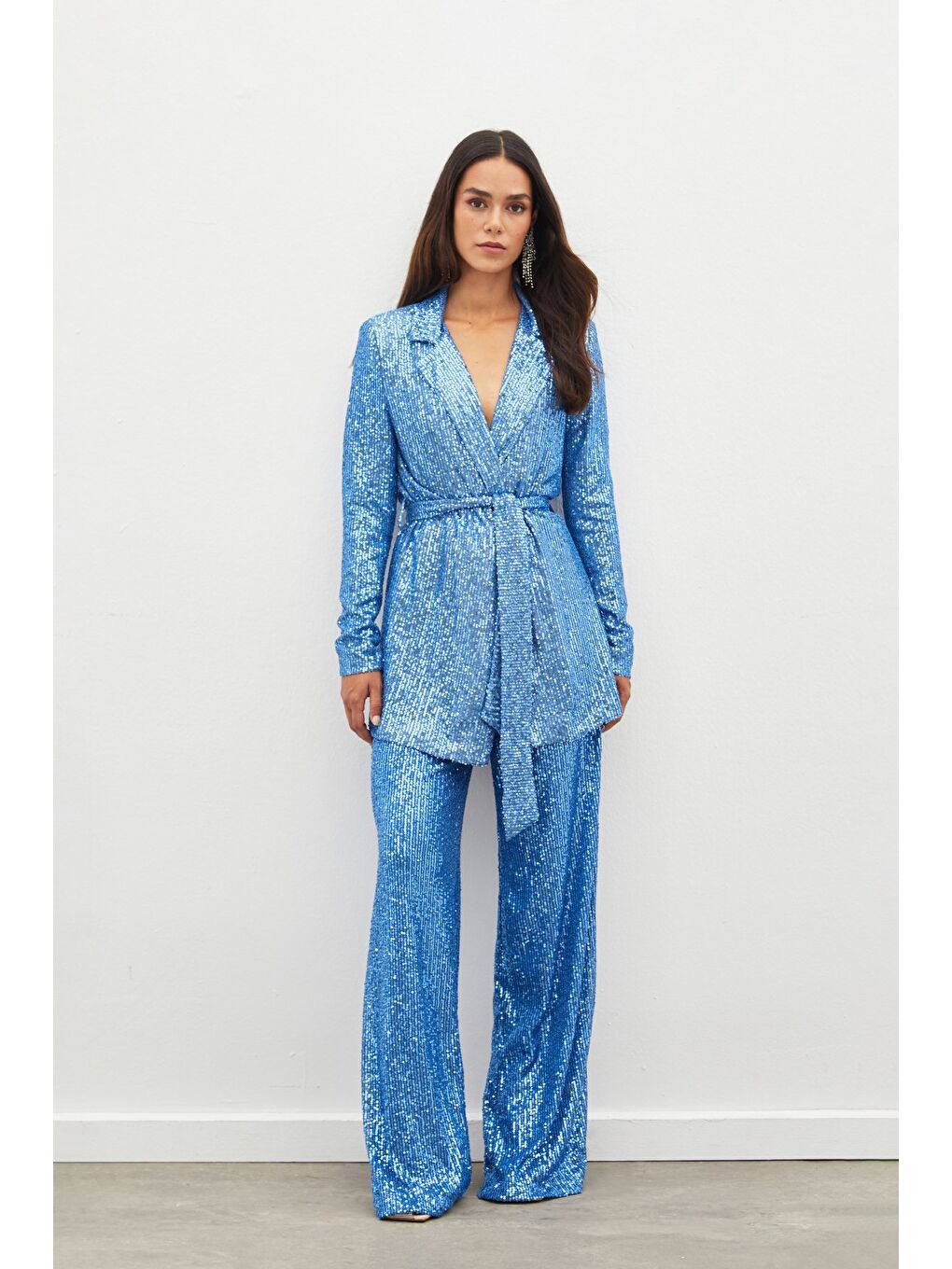 Kemerli Payet Pantolon - İndigo-1