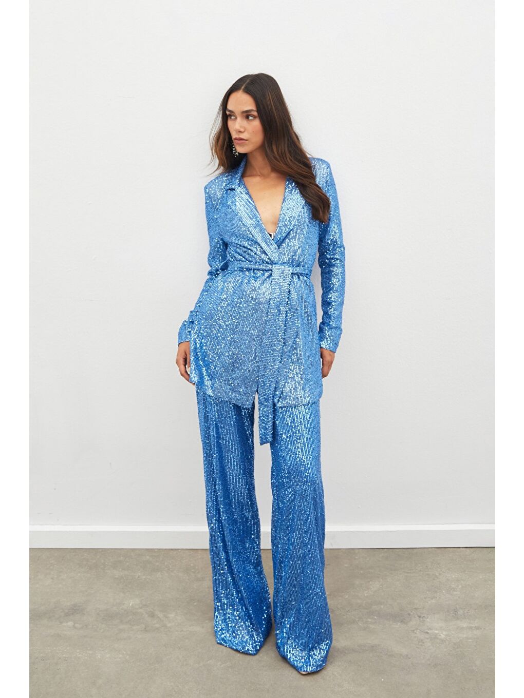 Kemerli Payet Pantolon - İndigo-2