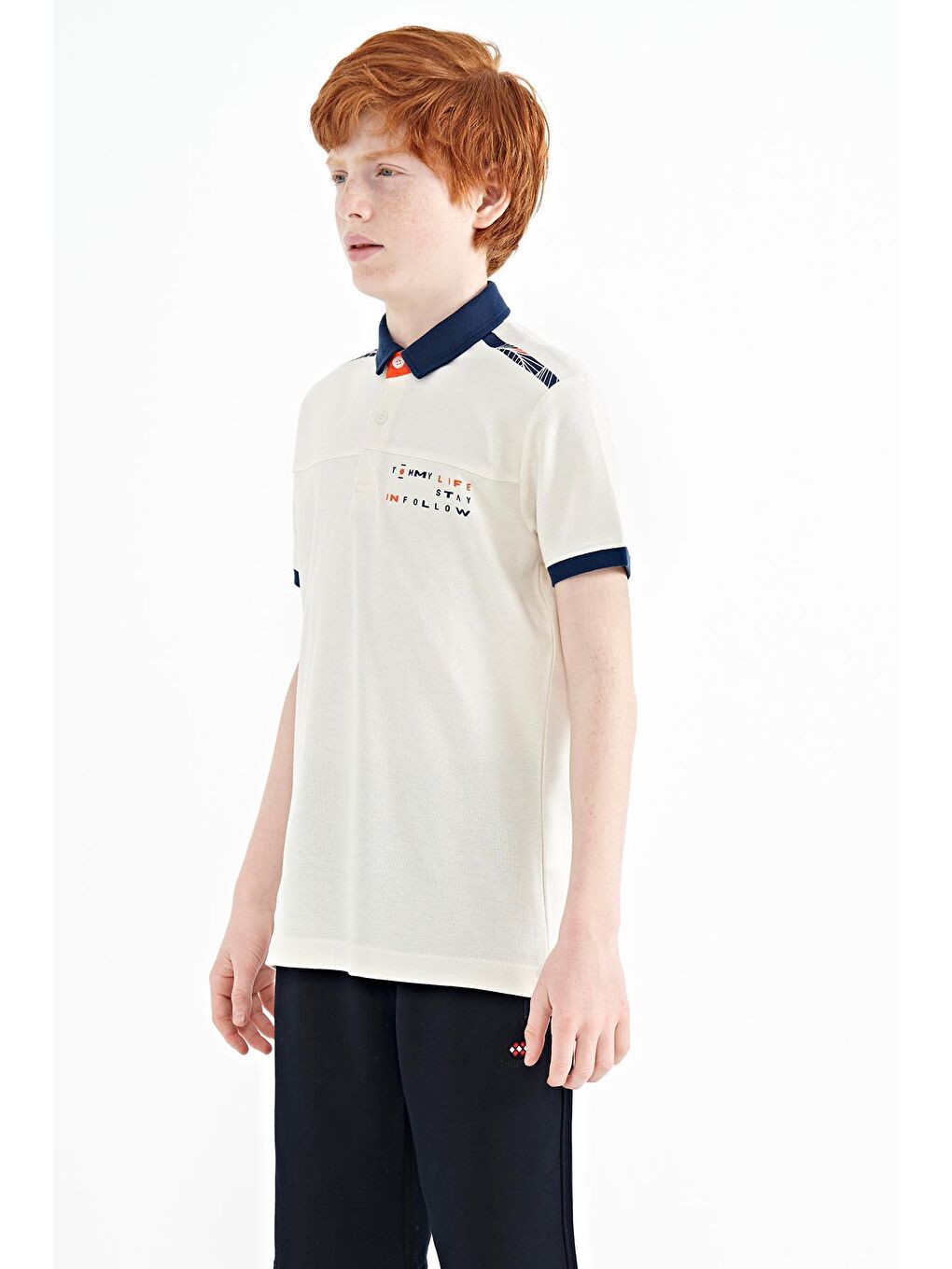 TOMMYLIFE Ekru Baskı Detaylı Standart Kalıp Polo Yaka Erkek Çocuk T-Shirt - 11140 - 2