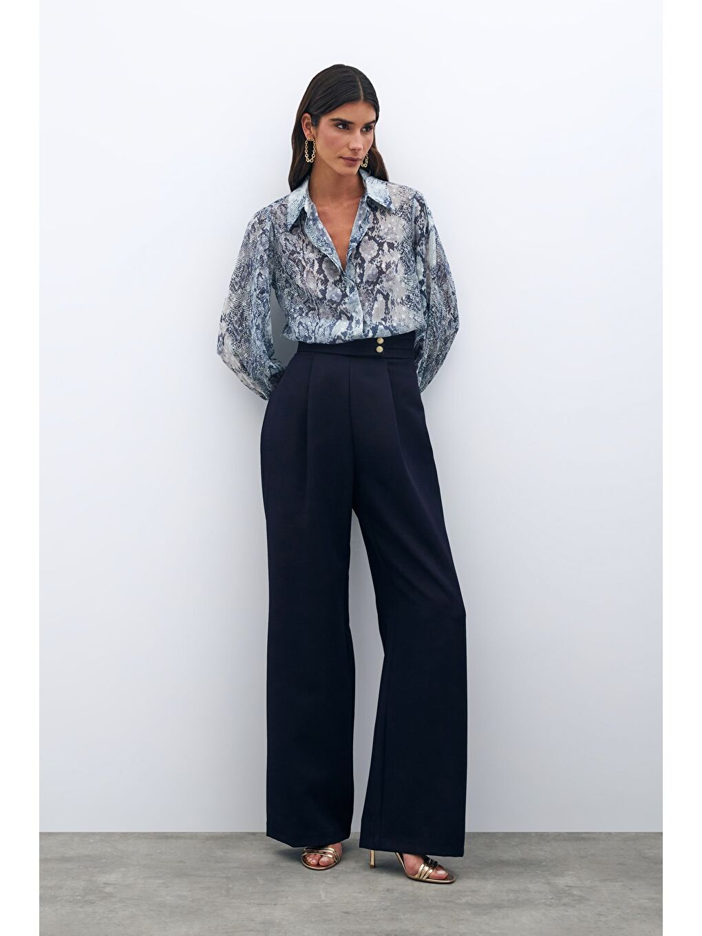 Bel Detaylı Pantolon - Lacivert-2