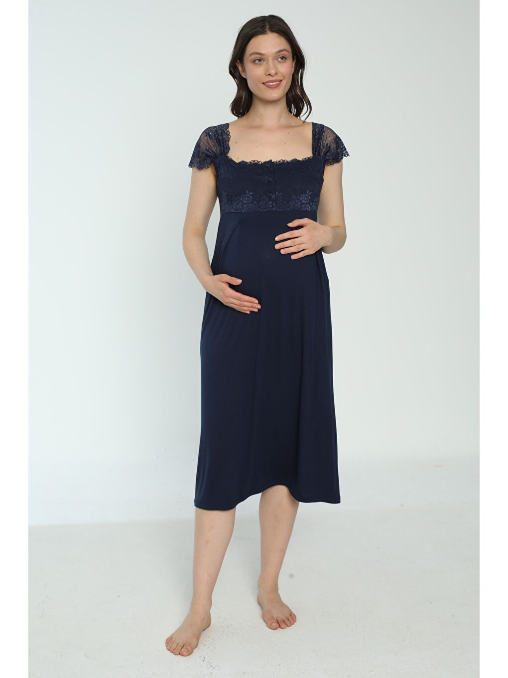 Lacivert Hamile Ve Lohusa Sabahlık Gecelik Takımı-2