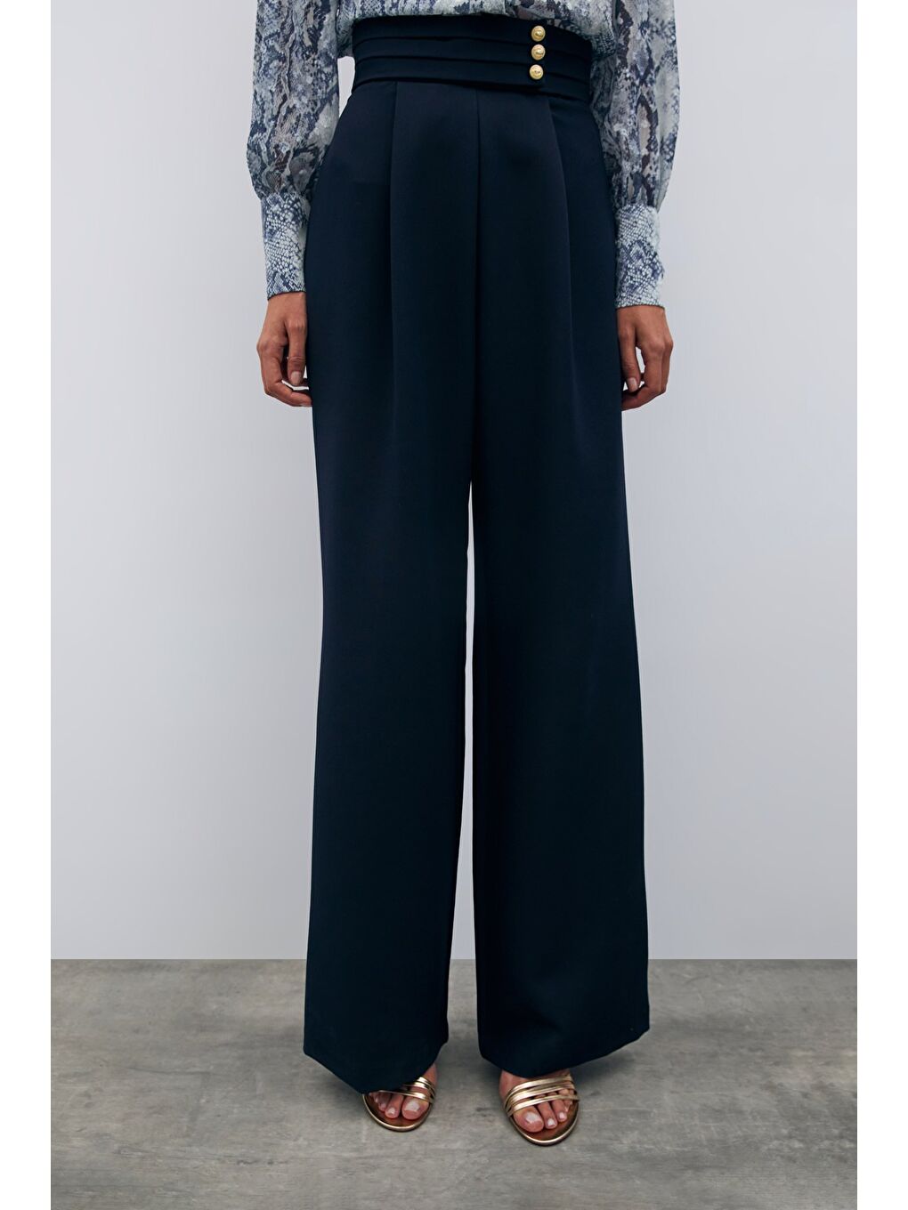Bel Detaylı Pantolon - Lacivert-3